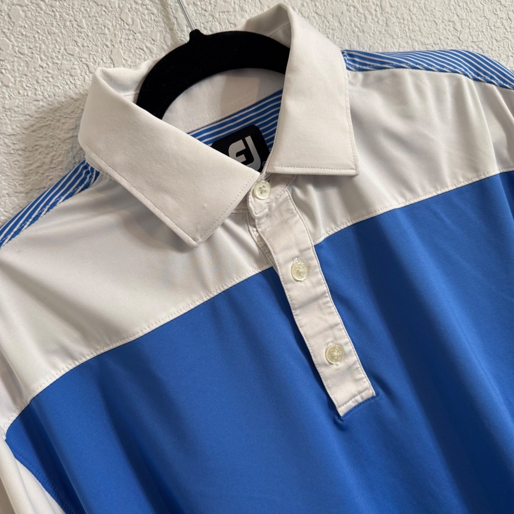 FootJoy Mens Blue White Colorblock Redlands Country Club Golf Polo Shirt Large